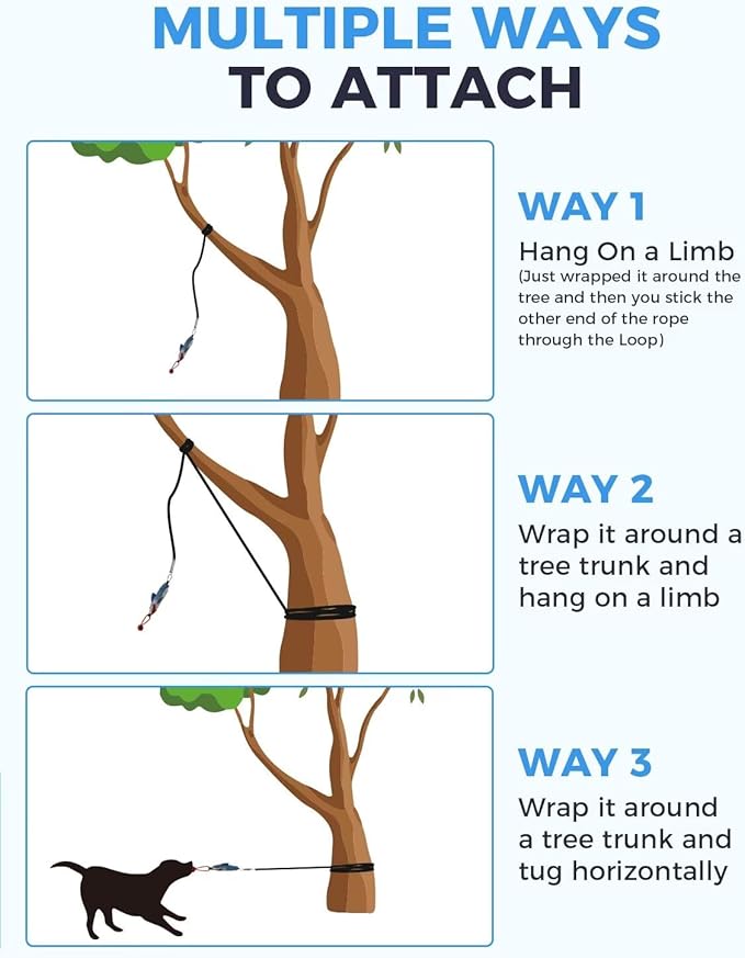 LISPOO Squeaky Tug-of-War Rope Toy for Small & Medium Dogs - Steel Handle & Stump Tether with Interactive Squeaker, Bite-Friendly Chewable Pull Game for Indoor/Outdoor Pet Training Playtime