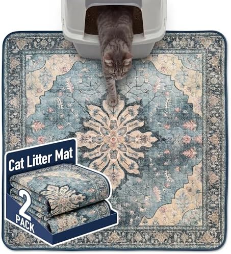 Hompet Cat Litter Mat 2 Pack, 36x36 Large Machine Washable Trapping Mats for Cats, Super Absorbent & Urine-Proof Cat Litter Box Mat for Floor, Waterproof & Non Slip Kitty Litter Rug by Hompet