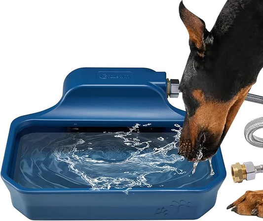 PETIMI Automatic Water Dispenser for Dogs/Cats, 1 Gallon Auto-Fill Dog Water Bowl Dispenser for Indoor/Outdoor, Large Water Feeder for Pets/Livestock, BPA-Free, Wide Mouth, Fits GHT 3/4" Faucet, Blue