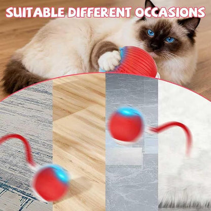 Automatic Interactive Cat Toys Ball, Motion Activated Kitten Toys with Twitchy Tail, 3 Speed Modes & Rechargeable Battery, Fun Indoor Cat Enrichment Toys for Small Medium Large Cats (Red)