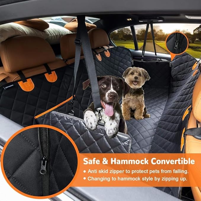 Dog Car Seat Cover for Back Seat, 100% Waterproof Pet Seat Cover with Mesh Visual Window, Scratchproof Nonslip Dog Hammock for Car, Bench & Cargo Liner Style, Universal Size Fits Cars, SUVs, Trucks