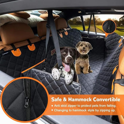 Dog Car Seat Cover for Back Seat, 100% Waterproof Pet Seat Cover with Mesh Visual Window, Scratchproof Nonslip Dog Hammock for Car, Bench & Cargo Liner Style, Universal Size Fits Cars, SUVs, Trucks