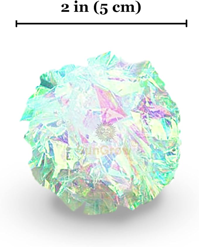 SunGrow Mylar Cat Crinkle Balls, 2", Shiny and Stress Buster Toy, Lightweight and Great for Use in Craft Projects, Toy Ball Suitable for Both Feline and Kids, Kitten Chew and Chase Balls for Exercise