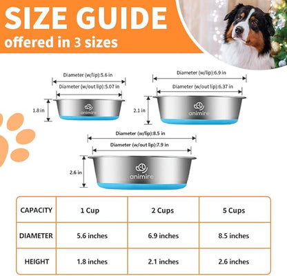 2-in-1 Metal Dog Bowl with Slow Feeder Insert, Stainless Steel Dog Bowls Food Grade 304, Water Food Bowl with Anti-Slip Silicone Base for Small, Medium, Large Dogs