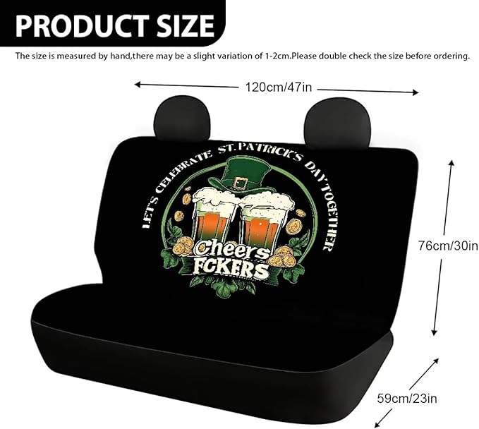 AFPANQZ Saint Patrick Car Seat Cover for Rear Bench Seats Polyester Fabric Protects Against Dirt Pet Fur Dog Hair, Easy to Install with Universal Fit for Cars Trucks and SUV