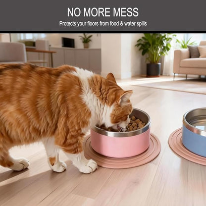 2 Pack Silicone Cat Food Mat Small, Cat Water Bowl Mat for Indoor, Dog Bowl Mat Prevent for Food and Water Overflow, Rubber Feeding Mat for Pet, 9.5"x9.5"