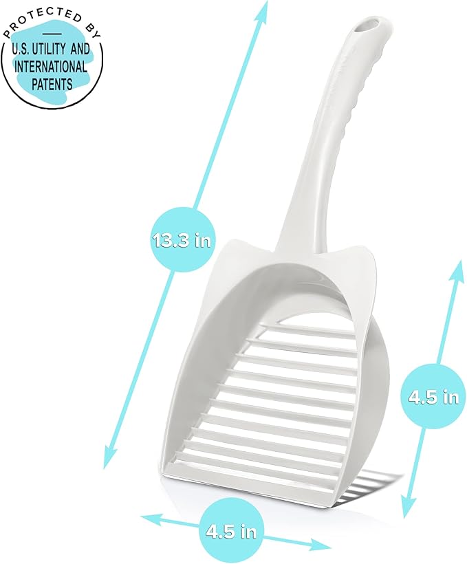 CatGuru Cat Litter Scoop, Jumbo Litter Scoop, Litter Scooper with Deep Shovel & Long Handle, Super Fast Sifter, Durable Kitty Litter Scoop, Cat Stuff, Kitten Supplies (White)