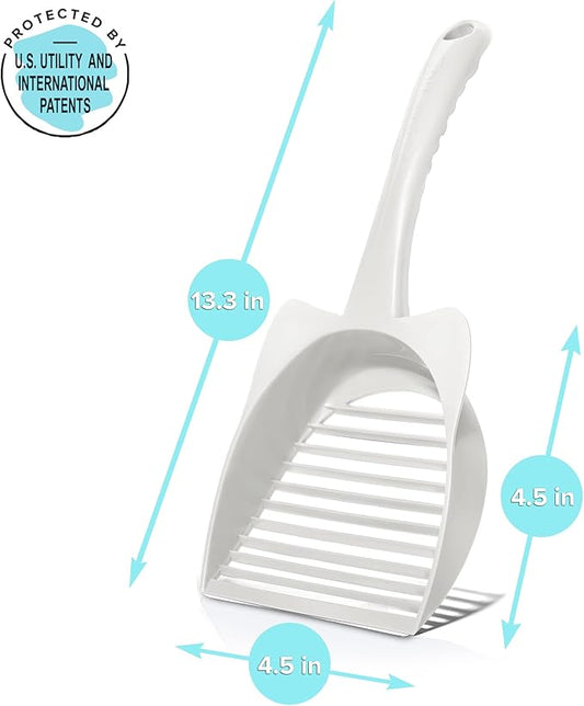 CatGuru Cat Litter Scoop, Jumbo Litter Scoop, Litter Scooper with Deep Shovel & Long Handle, Super Fast Sifter, Durable Kitty Litter Scoop, Cat Stuff, Kitten Supplies (White)