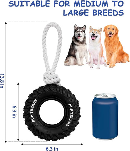SCHITEC Dog Chew Toy with Rubber Tire & Tug of War Rope for Medium Large Dogs Aggressive Chewers, Interactive Fetch Play Treat Dispenser Pull Toys