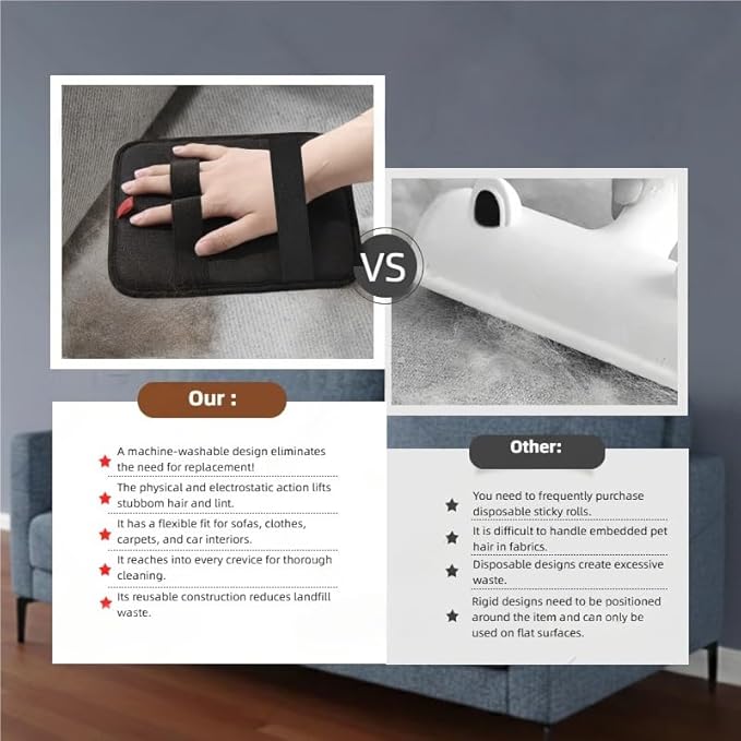 Electrostatic Pet Hair Removal Glove Dogs & Cats, 2026 Upgraded Magic Brush Tool, Washable Reusable Manicure-Friendly Open-Finger Pet Hair Remover for Couch, Car Interior, Furniture & Clothing(21cm)