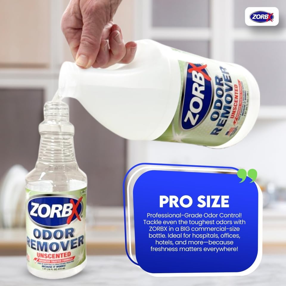 ZORBX Unscented Odor Remover Spray 64 Oz Refill, Hospital-Grade Formula - Image 5