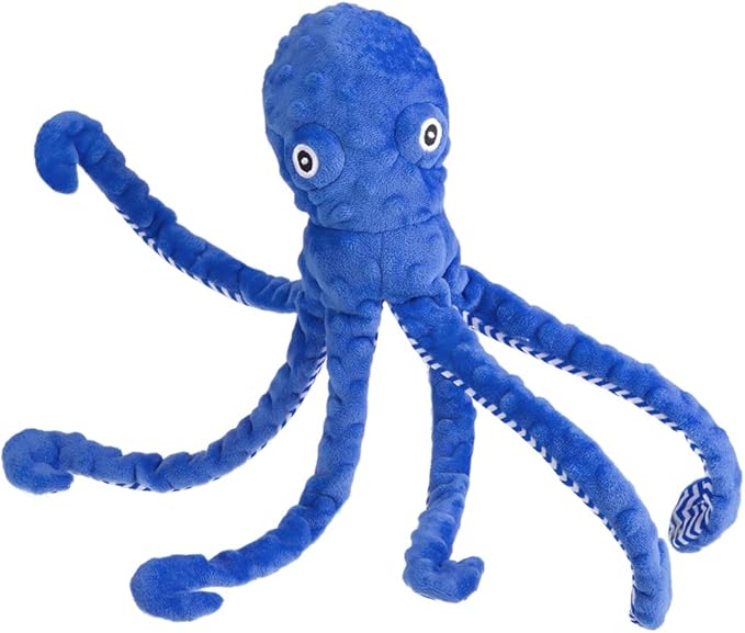 EXPAWLORER Octopus Dog Toy - Long Dog Squeaky Toys Puppy Birthday Gift Soft Stuffed Chew Toy, Crinkle Paper and Built-in Squeaker Durable Interactive Plush Toy for Small Medium Large Dogs, Blue