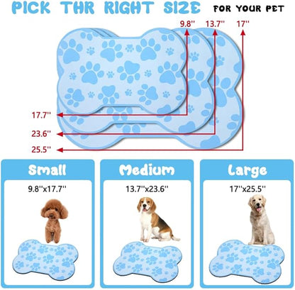 Dog Food Mats for Floors Waterproof, Pet Feeding Absorbent Water Bowl Mat Cat Placemats Blue Bone Shape 23.6 * 15.7 inch