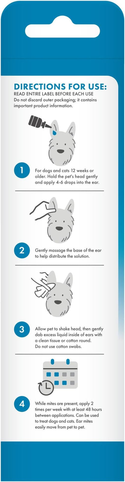 TropiClean HomeVet Dog Ear Cleaner, Ear Mite Treatment for Cats & Dogs, Ear Cleaning Solution Rinses on Contact, USA Made, 2 oz