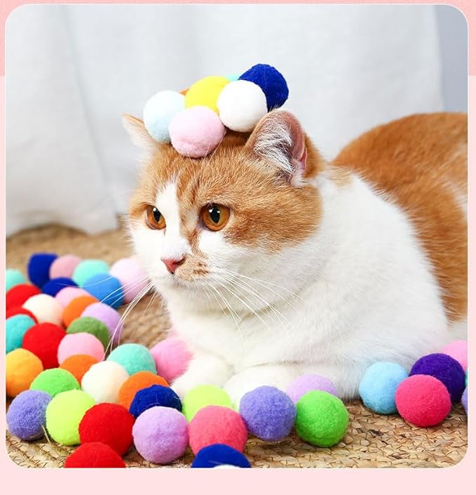 100pcs Cat Toy Ball Launcher Set Fun Colorful Plush Self Play Toys Pom Balls Shooting Interactive for Indoor Cats Enrichment Kittens Puff Playing (Launcher with 100 Pieces Ball)
