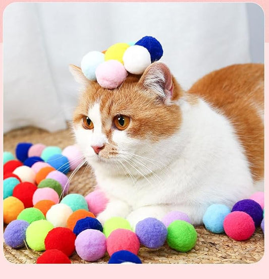 50pcs Cat Toy Ball Fun Colorful Plush Self Play Toys Pom Balls for Launcher Shooting Interactive for Indoor Cats Enrichment Kittens Puff Ball Playing (only 50 Pieces Balls)