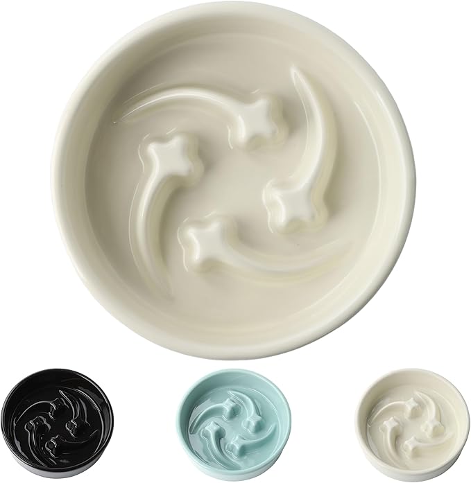 Ceramic Slow Feeder Dog Bowls Small Breed, 0.6 Cups Slow Eating Dog Bowl, Anti-Gulping Puppy Food Bowl Reduce Choking, Puzzle Maze Design Pet Dishes for Fast Eaters, 6.3 inch - Beige