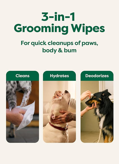 Earth Rated Dog Wipes, Hypoallergenic, 3-in-1 Cleaning and Hydrating, for Grooming Paws, Body and Butt, Lavender Scented, 100 Count