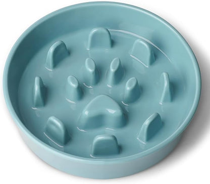Ceramic 1.5 Cup Slow Feeder Dog Bowl, Slow Feeding Dish for Small & Medium Breeds to Slow Down Eating, Anti-Gulping, Preventing Choking (Turquoise)