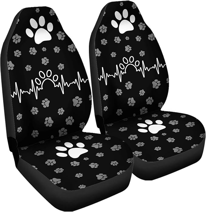 White Paw Waveform Printed Auto Front Seats Protector, Waterproof Car Seat, Vehicle Seat Protectors Fit Trucks SUV Van Car Decor