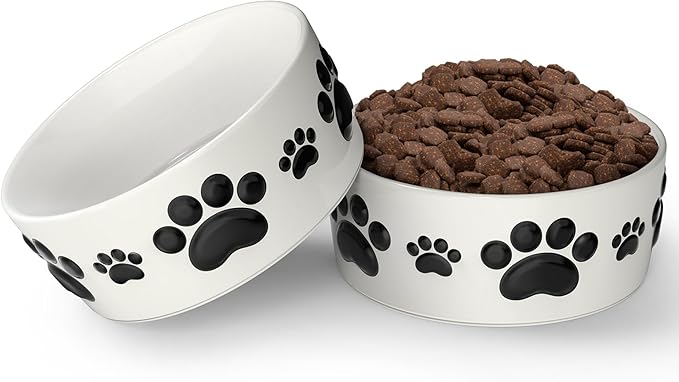 Ceramic Dog Bowls for Large Dogs - 7.5'' Round × 3'' Tall Dog Food & Water Bowl Set of 2 - Large Ceramic Bowl with Anti-Slip Rings - Food and Water Bowls with 5 Cups Capacity