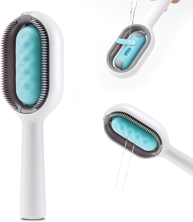 Water Brush for Cats Dogs, 4 in 1 Pet Grooming Bath Brush, 2 in 1 Cleaning Brush Cat, Wet Cat Comb, Pet Hair Removal Comb with Water Tank, Sticky Brush 2.0 (Towels Not Included)