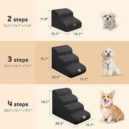 Mestuel Dog Stairs for Couch Bed Sofa, 3-Tiers Dog Stairs Ramp for Small Old Dogs Cats, Pet Stairs Steps with Gentle Slope &Non Slip Bottom/Machine Washable Cover, Black