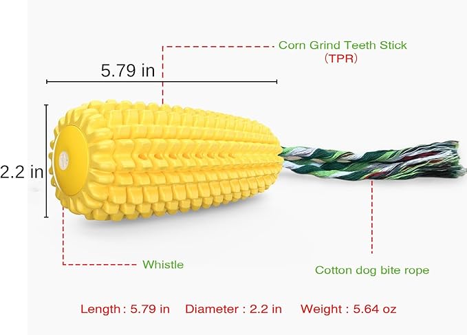 Dog Chew Toys for Aggressive Chewers,Corn Interactive Squeaky Dog Toys for Puppy Medium Breed,Tough Rubber Dental Chew Dog Toys