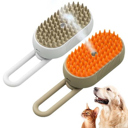 2025 New Comb for Cats Dogs, 3 in 1 Steam Cat Brush Cat Steam Brush for Shedding & Grooming, Self Cleaning 3 in 1 Pet Brush Pet Grooming Brush with Spray (Khaki+White)