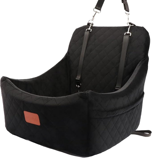 WOOAIDAGG Dog Car Seat for Medium Sized Dog,Pet Travel Car Bed with Seat Belt Channle,Fully Detachable and Washable Car Dog Seat with Adjustable Straps,3 Straps Easy to Install (Black)