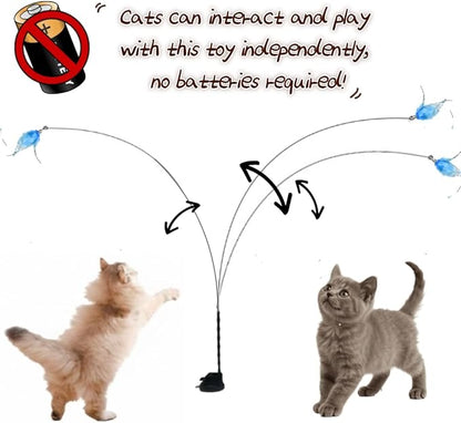 Cat Wand Toy with Suction Cup, Including 8Pcs Refills (Bird, Feather, Mouse, Butterfly, Ball, Chick, Fish), and can be Used as Individual Wands When Detached