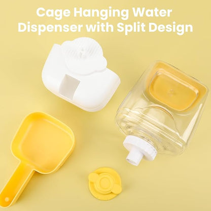 Automatic Replenish Pet Waterer, 1L Capacity Auto Siphon Gravity Cage Hanging Water Dispenser Set for Dog and Cat Small Animals, Removable Pet Water Bottle Water Container (Waterer, Yellow&White)