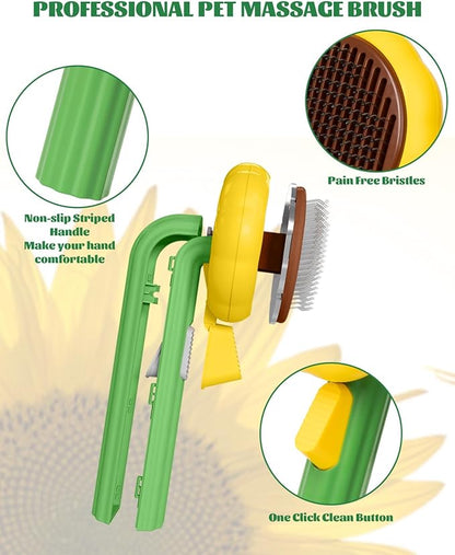 Cat Brush for Shedding, Sunflower Cat Brushes with Gentle Bristles and Release Button, Gentle Self Cleaning Pet Brush for Indoor Cats and Dogs Daily Grooming Tool During Shedding Season