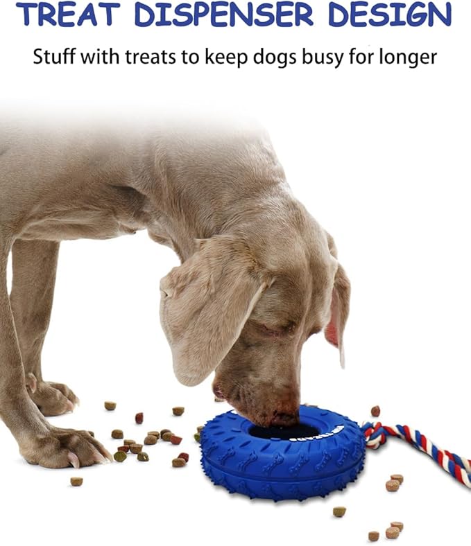 SCHITEC Dog Chew Toy with Rubber Tire & Tug of War Rope for Medium Large Dogs Aggressive Chewers, Interactive Fetch Play Treat Dispenser Pull Toys