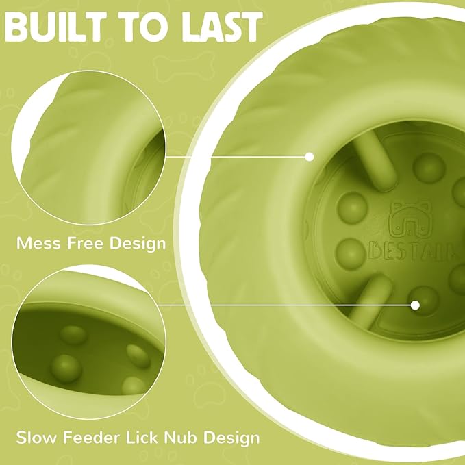 Long-Lasting Dog Lick Toy, Wobbly Dog Enrichment Lick Bowl to Keep Dogs Busy, Interactive Stuffable Dog Treat Feeder for Boredom, Silicone Treat Dispensing Chew Toy(Green,M)