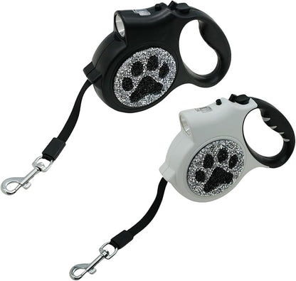 Led Retractable Dog Leash – 16ft Leash with Handcrafted Sparkle Detail Tangle-Free One-Hand Brake Soft Grip Handle for Small & Medium Dogs Up to 77lbs (DL-White)