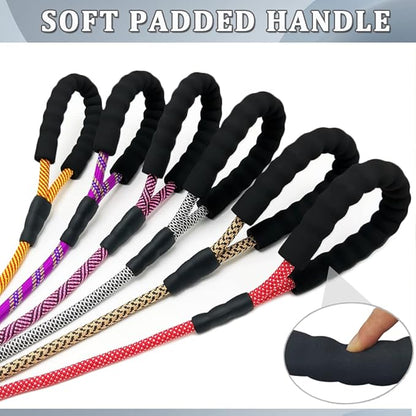 MayPaw Heavy Duty Rope Dog Leash, 6/8/10FT Nylon Pet Leash, Soft Padded Handle Thick Lead Leashes for Large Medium Dogs Walking Jogging (1/2" * 6', Pink Black)
