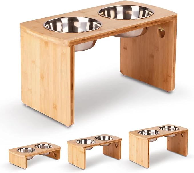 Elevated Dog Bowls, Bamboo Raised Dog Bowl for Large Dogs, with 2 Stainless Steel Bowls (13'' Tall-68oz Bowl)