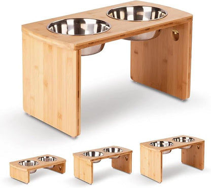 Elevated Dog Bowls, Bamboo Raised Dog Bowl for Large Dogs, with 2 Stainless Steel Bowls (13'' Tall-68oz Bowl)