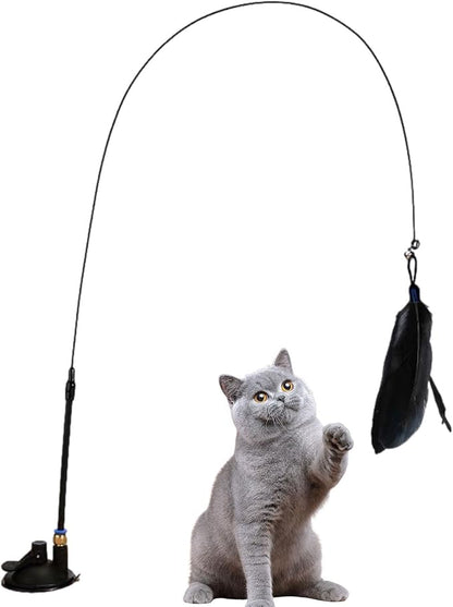 Cat Wand Toy - Flexible Cat Feather Stick Toy, Cat Teaser Stick with Detachable Feather | Easy to Install Cat Play Wand, Cat Stimulating Toy, Suction Cup Toy for Cats Exercise and Interactive Play