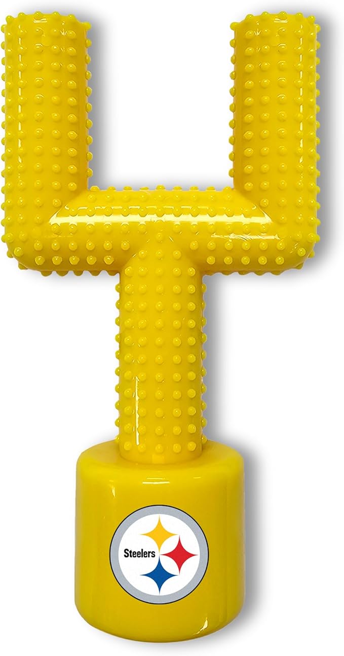 NFL Pittsburgh Steelers Mega-Chew Hard Nylon Bacon-Flavored Dog Bone Football Goal Post Chew Toy. Interactive Tasty Fun Dog Chew Toy. Indestructible Strong & Durable Pet Chew Toy
