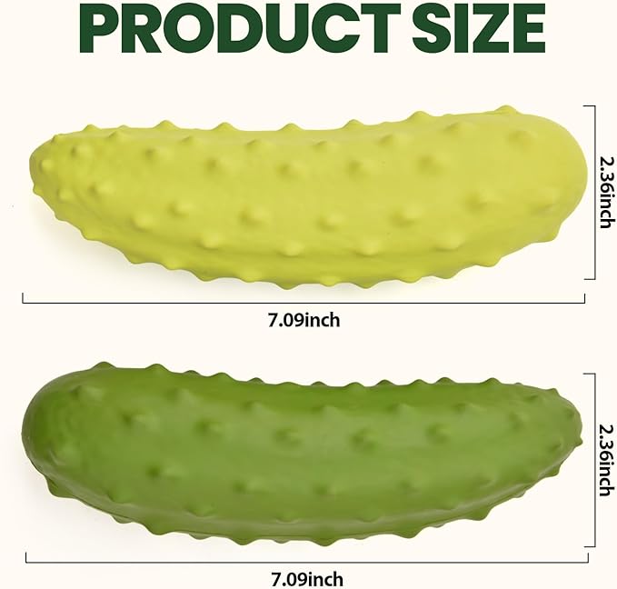 2PCS Tough Squeaky Dog Toys, Durable Dog Chew Toy with Natural Rubber, Teething Toys for Medium Large Breeds, Cucumber Pickle Shape, Yellow & Green