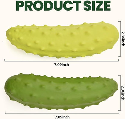 2PCS Tough Squeaky Dog Toys, Durable Dog Chew Toy with Natural Rubber, Teething Toys for Medium Large Breeds, Cucumber Pickle Shape, Yellow & Green