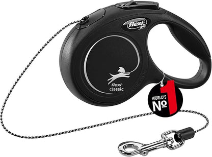 Flexi New Classic Cord Black Retractable Dog Cat Lead Extra Small 8kg - 3M
