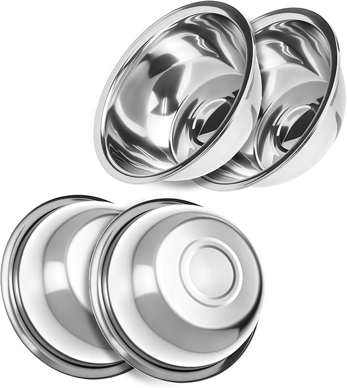QWORK Stainless Steel Pet Feed Bowls, Set of 4 Metal Dog and Cat Bowl, 8 Inch Diameter, 47oz Capacity for Large Medium Small Dog