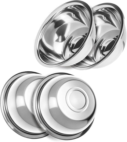 QWORK Stainless Steel Pet Feed Bowls, Set of 4 Metal Dog and Cat Bowl, 8 Inch Diameter, 47oz Capacity for Large Medium Small Dog