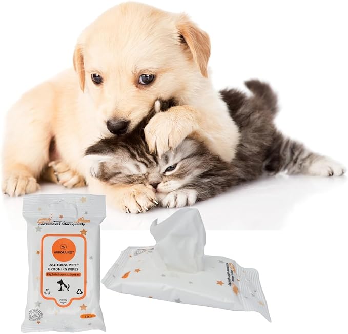 Aurora Pet Wipes – 100% Natural, Plant-Based Hypoallergenic Grooming Wipes for Dogs & Cats (240-Count Travel Pack)