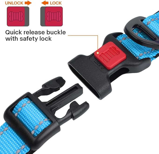 Taglory Reflective Dog Collar with Safety Locking Buckle, Soft Neoprene Padded Dog Collar for Puppy Dogs, Metal D-Ring, Adjustable Nylon Neck Strap for Daily Walking, Training & Running, Sky Blue, XS