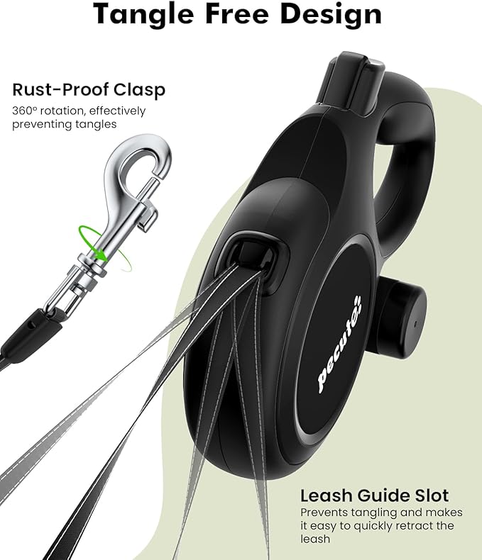 26ft Dog Leash Retractable with Chew Proof Extender, Upgraded Heavy Duty Retractable Dog Leash with Poop Bag Holder,Anti-Slip Grip, Reflective Leashes for Medium Large Pets 33lbs-110lbs (Black)