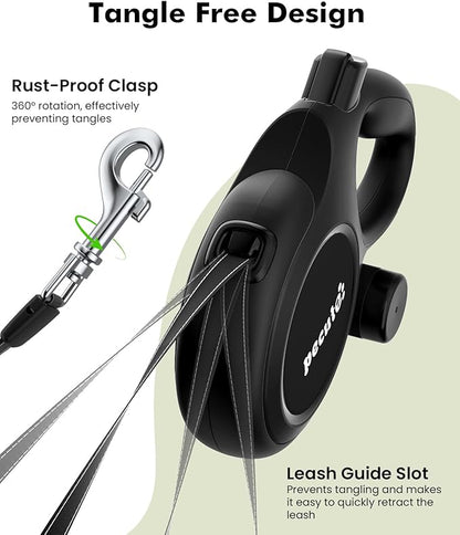 Pecute 26ft Retractable Dog Leash, Heavy Duty Retractable Pet Leash with Poop Bag Holder, Anti-Slip Soft Grip, Reflective Dog Leashes for Medium Dogs Large Dogs 33lbs-110lbs(Black)
